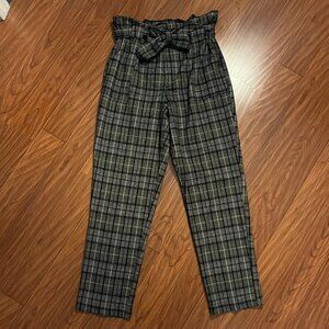 Women's Straight Leg Plaid Pants - High Waisted - Wide Leg - Large